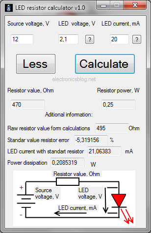 LED resistor calculator for windows (download) |